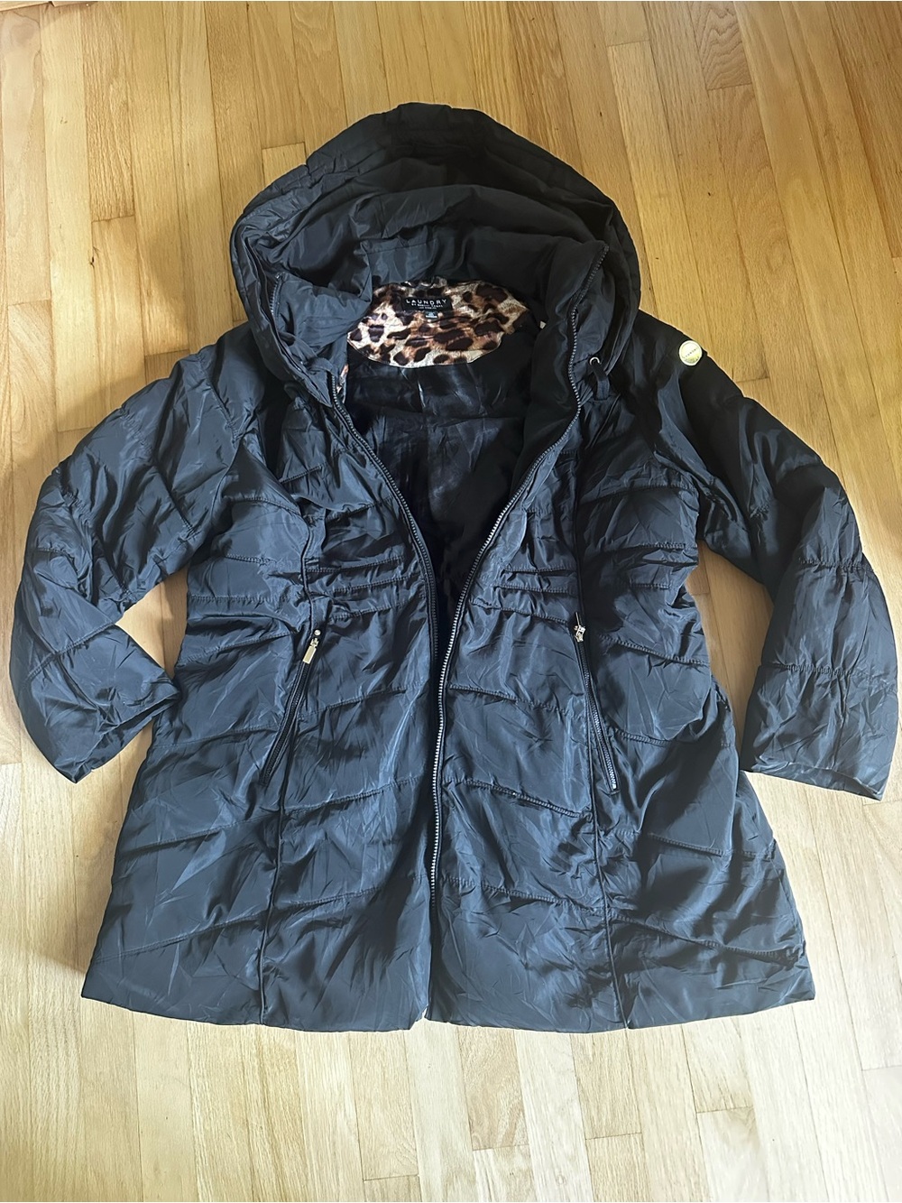 Laundry By Shelli Segal Black Hooded Puffer Coat xxl